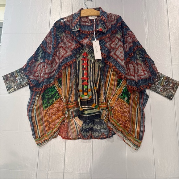 Camilla Tops - Camilla Trek Of The Nung Multicolor Printed Sheer Boho Blouson Blouse